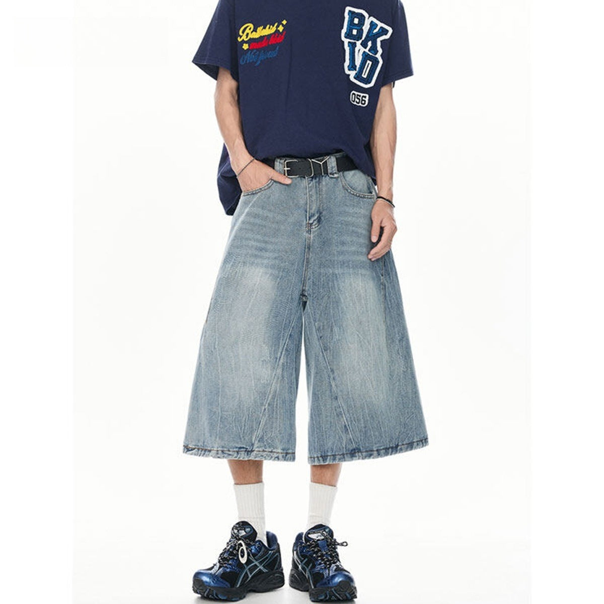 Wide Leg Cropped Denim Pants - Stylish Knee Length Straight Leg Trousers