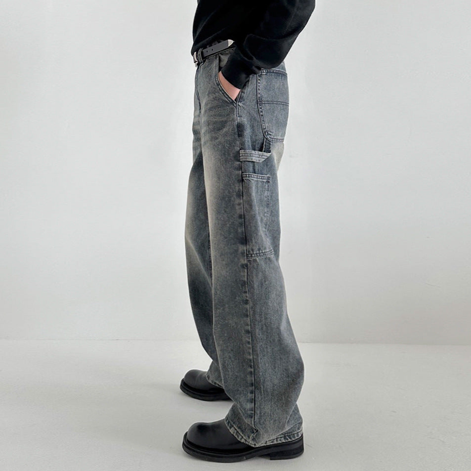 Casual Style Workwear Denim Material Straight Leg Wide Leg Clean Fit Pants