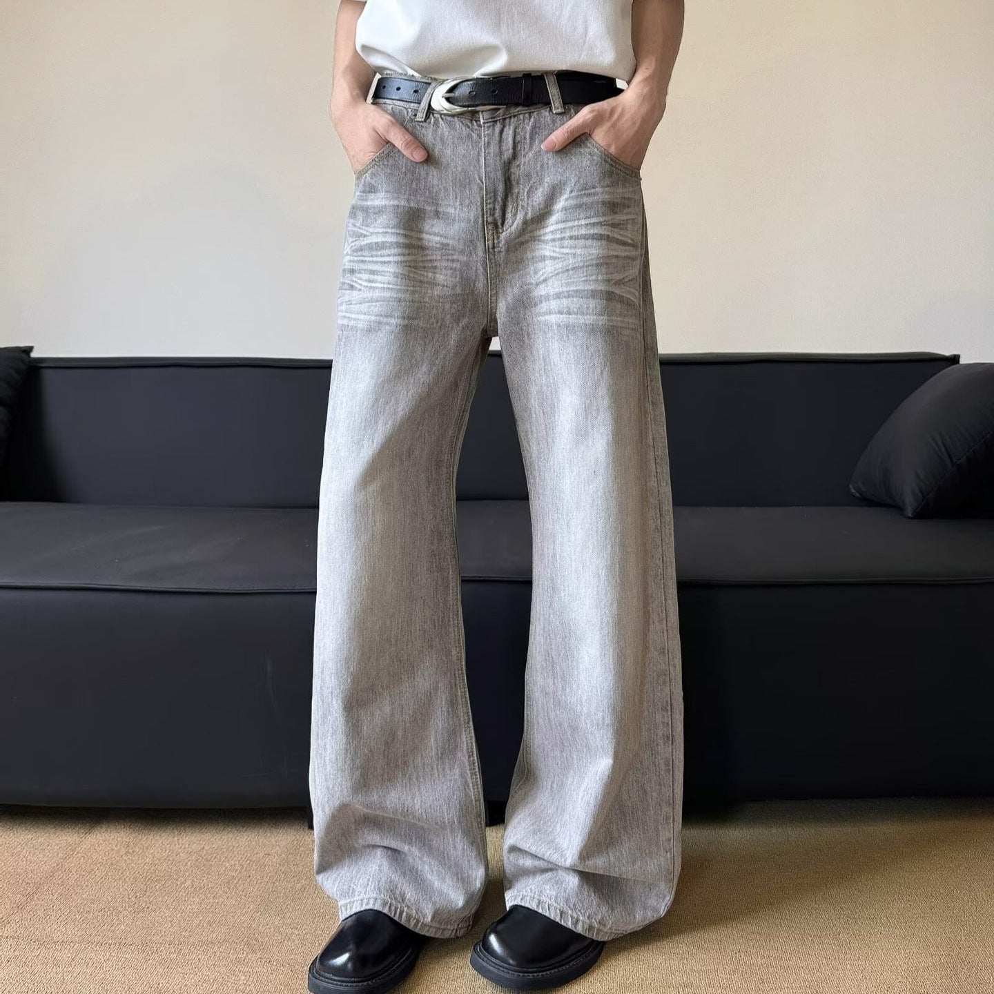 Loose Slimming Straight Leg Pants with Wide Legs