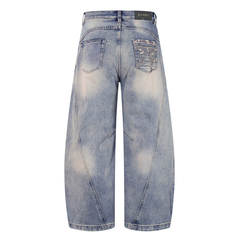 Vintage Distressed Denim Pants for Men in Graffiti Slash Design