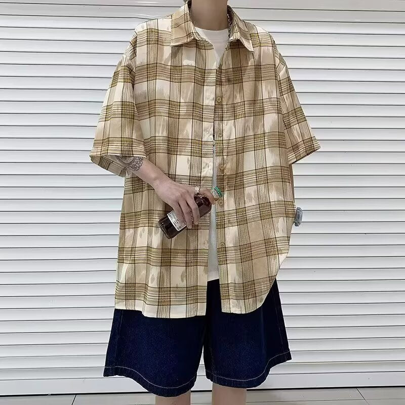 Summer Checkered Short-Sleeved Shirt for Men