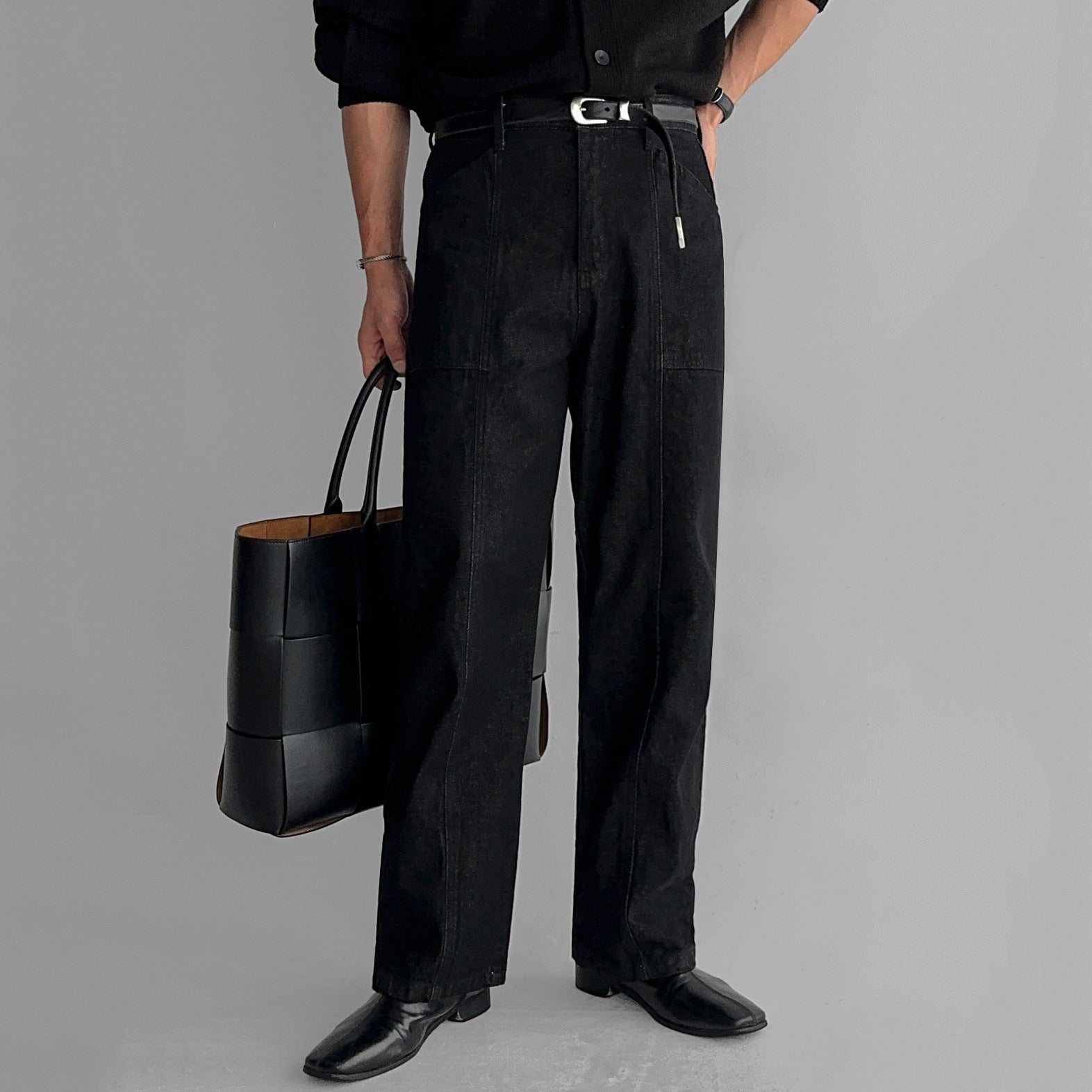 Casual Straight Leg Jeans for Men - Relaxed Fit, Washed Denim Pants