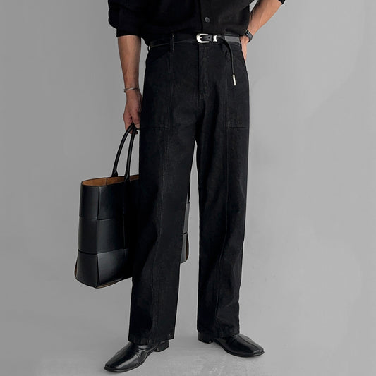 Casual Straight Leg Jeans for Men - Relaxed Fit, Washed Denim Pants