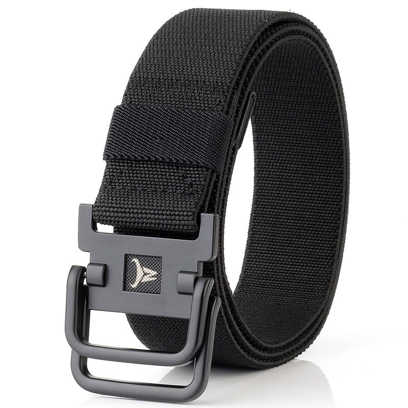 Trend Version Double Ring Buckle Nylon Elastic Durable Canvas Belt Casual Versatile Belt