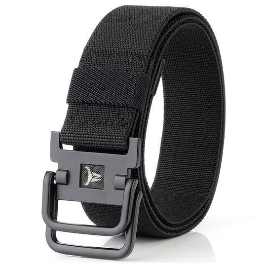 Trend Version Double Ring Buckle Nylon Elastic Durable Canvas Belt Casual Versatile Belt