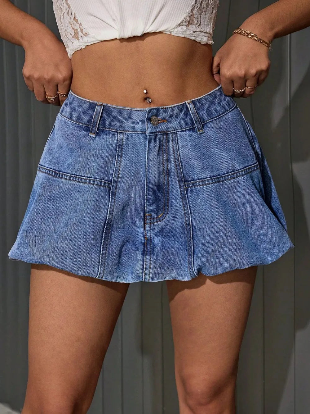 Stylish Japanese Mini Denim Skirt in Streetwear Fashion