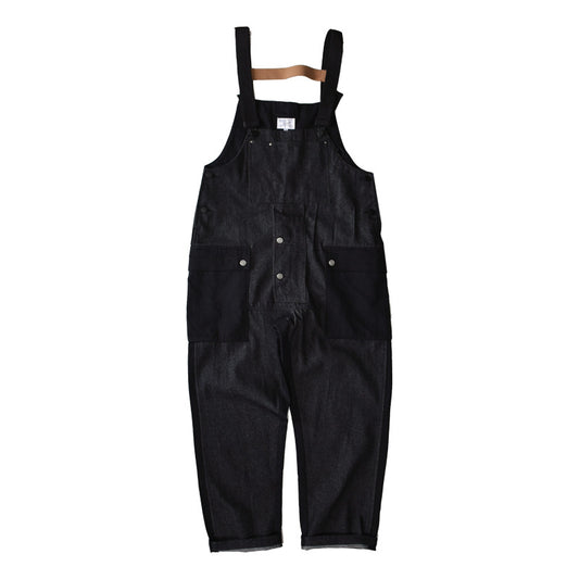 Men's Color Block Work Overalls with Multi-Pocket Suspenders