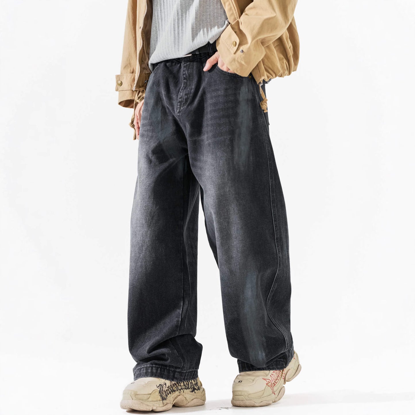 High-Street Unique Design Washed Denim Long Pants