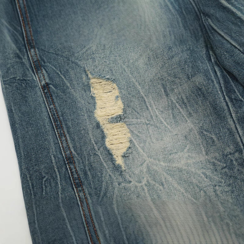 Street  Distressed Denim Pants for Men - Loose Straight Design
