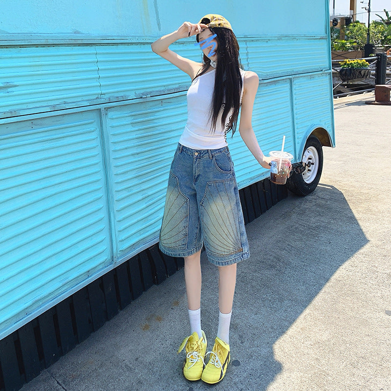 Loose Casual Multi Pocket Workwear Five Quarter Pants