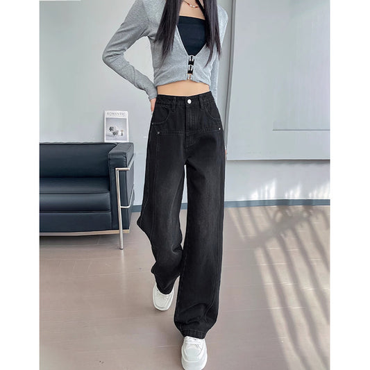 Women's High Waist Wide Leg Denim Jeans - Straight Leg, Floor Length