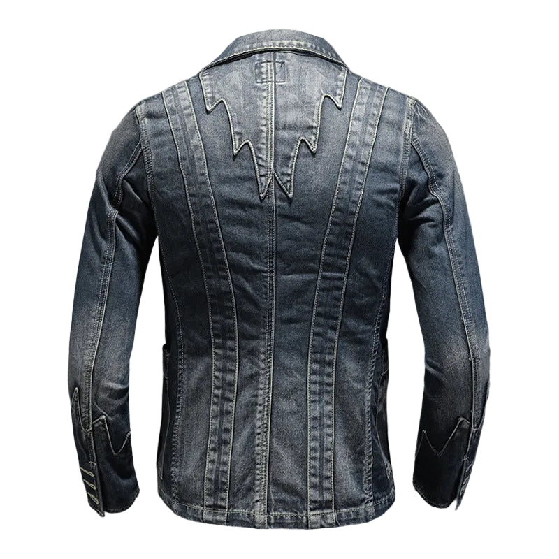 Stylish Ethnic Design Denim Blazer Jacket - Heavyweight  Denim Coat