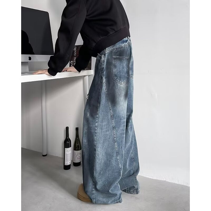 Broken Hole Curved Knife Cowboy Men's Loose Denim Pants