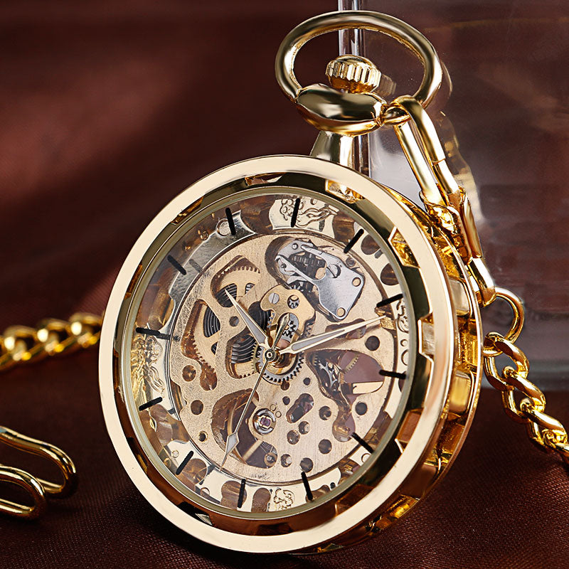 Vintage Watch Necklace Steampunk Skeleton Mechanical Fob Pocket Watch Clock Pendant Hand-winding Chain