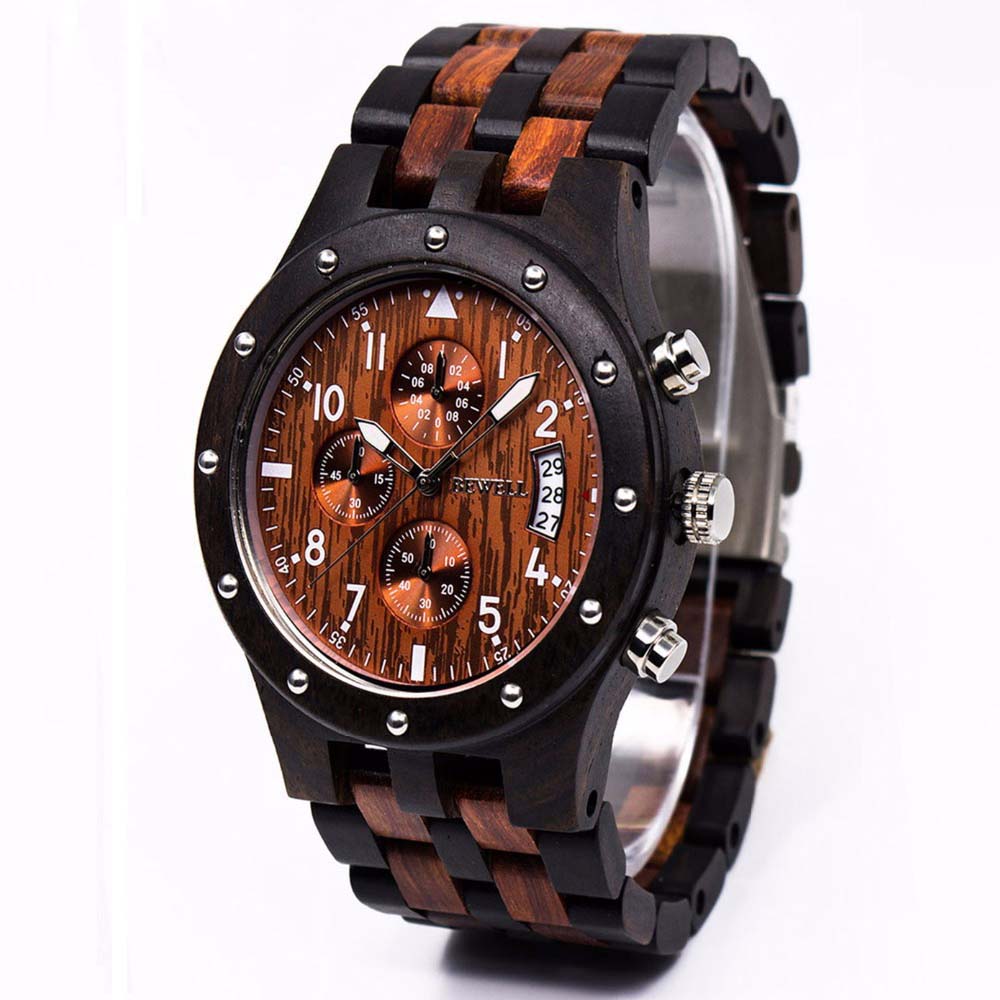 Wooden Men's Watch Luxury Brand Quartz Wristwatch with Complete Calendar Function