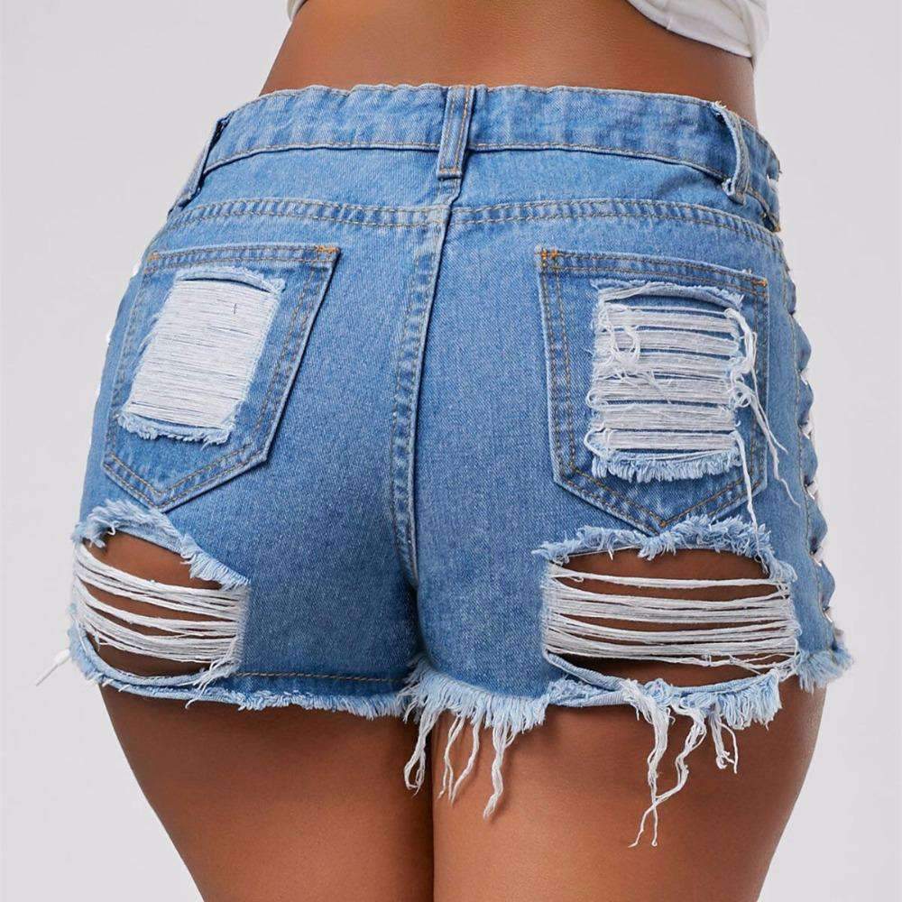 High Waist Ripped Denim Shorts for Women
