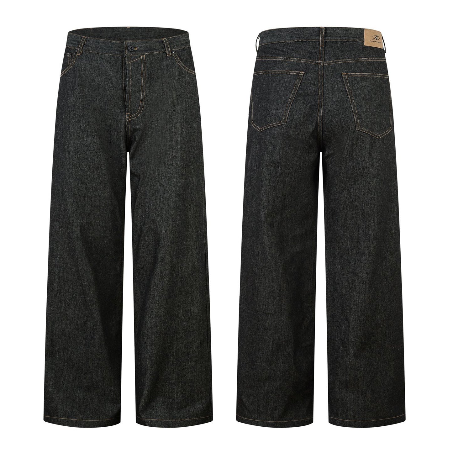 Men's Loose Fit Washed Denim Trousers with Multi-Button Design