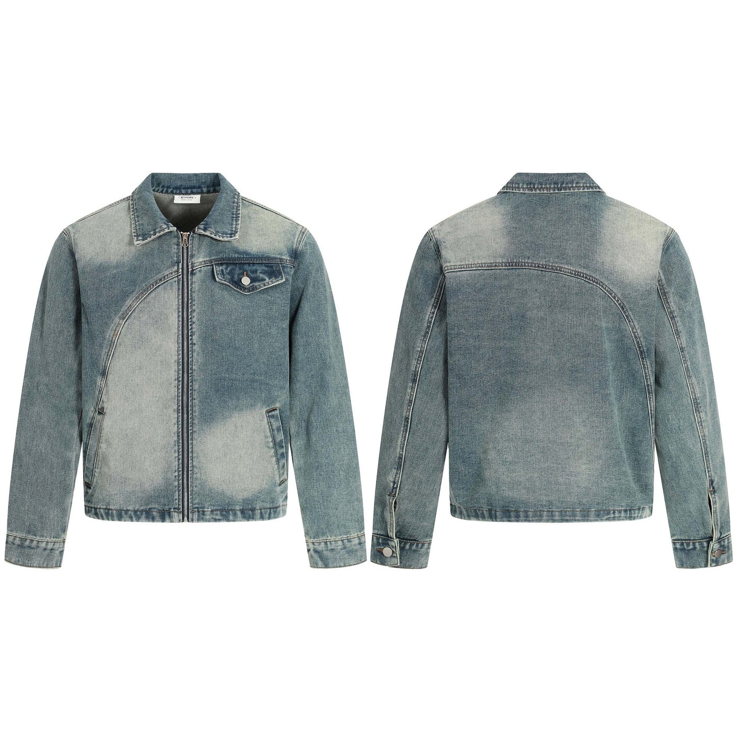 Unisex Distressed Patchwork Denim Jacket with Turn-Down Collar