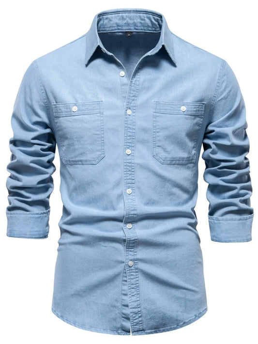 Men's Collared Neck Long Sleeve Denim Shirt
