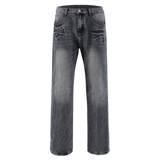Vibe Retro Washed Vintage Lightning Pattern Denim Pants for Men