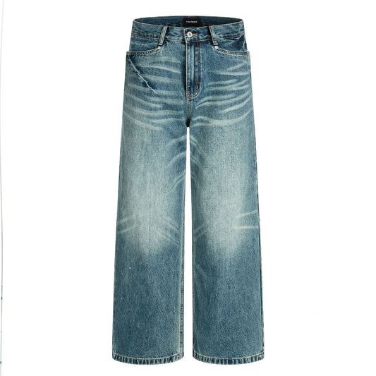 Water-Washed Vintage Loose Fit Casual Wide-Leg Straight Leg Jeans for Men and Women