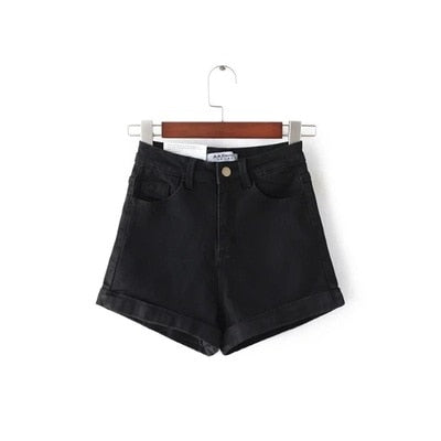 High Waist Women Denim Shorts with Pockets - Casual Cotton Slim Fit