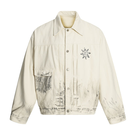 Rock Rap Figure Print Denim Jacket - Distressed Vintage Style for Men