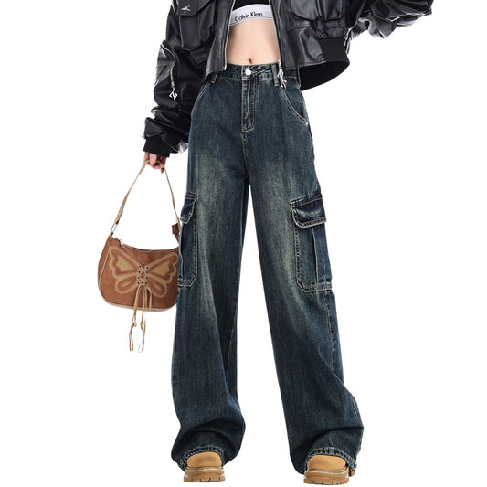 Women's High-Waisted Wide-Leg Jeans - Tall Vintage Loose Casual Cargo Pants