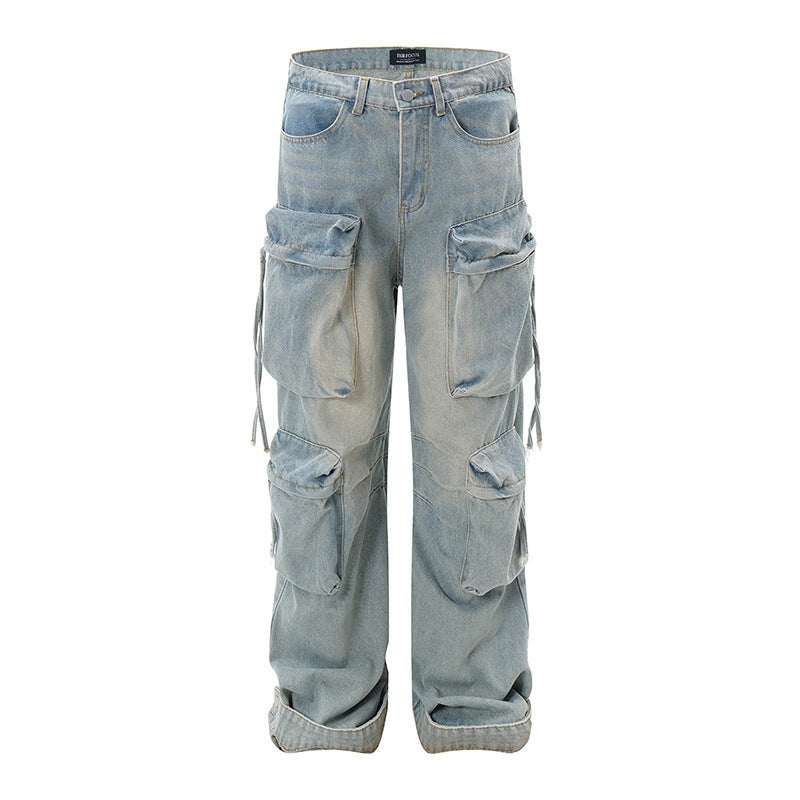 Premium Washed Jeans with Loose Fit and Straight Leg