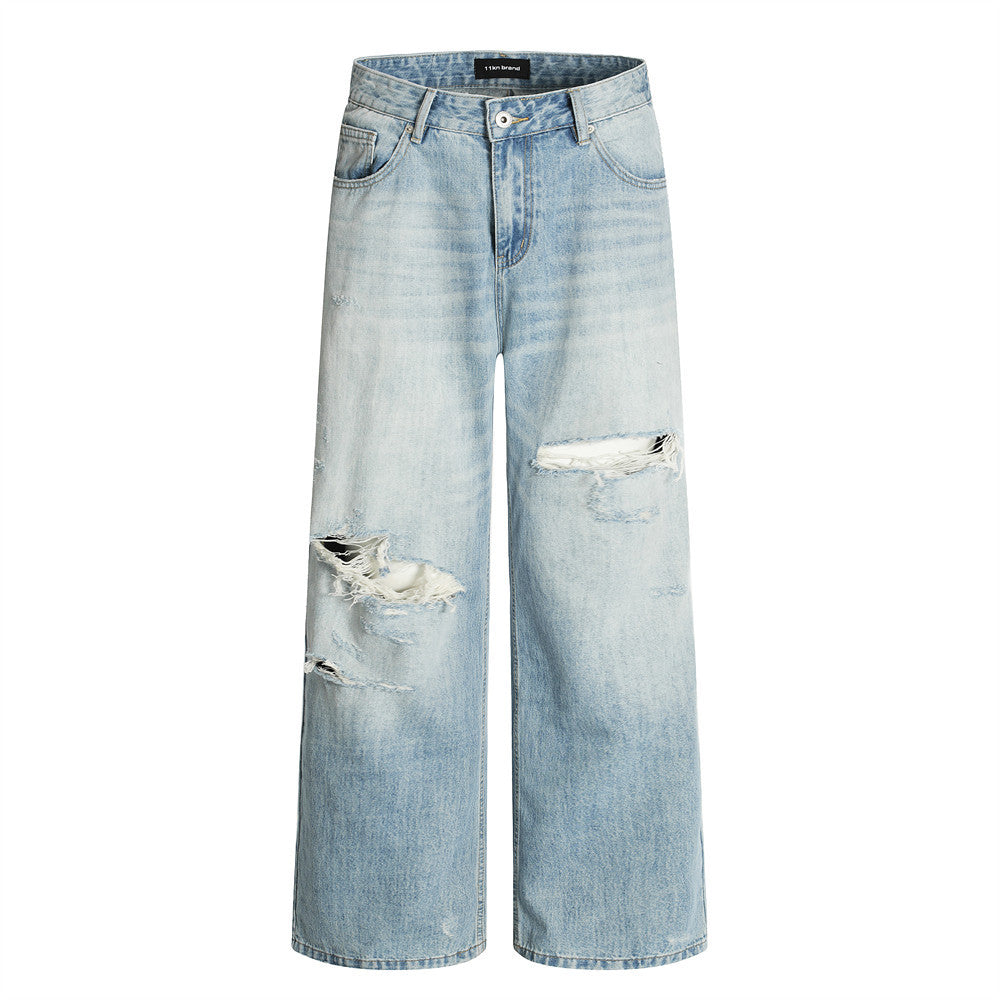 Men's Distressed Gradient Denim Straight Leg Pants