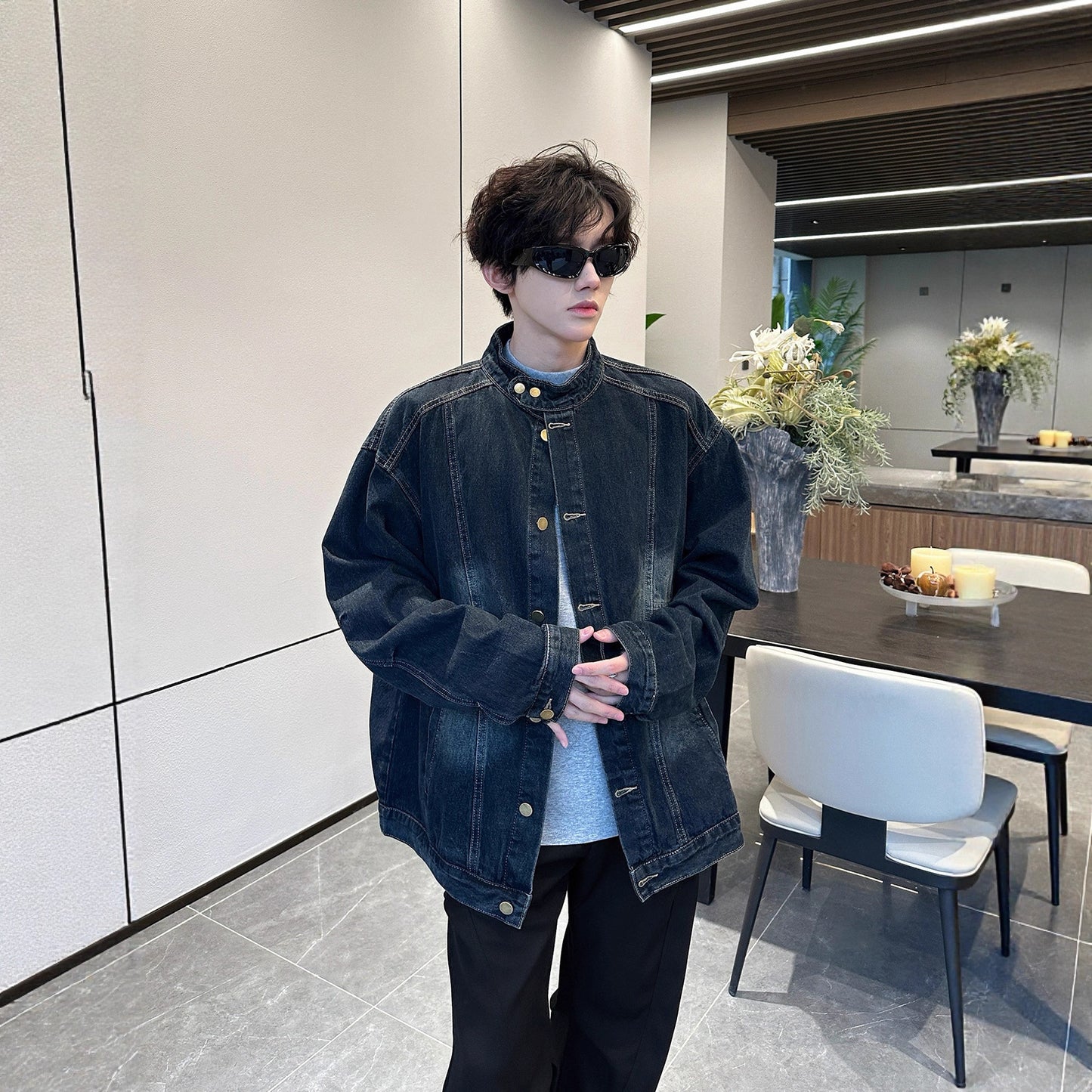 Cleanfit Retro Patchwork Deconstructed Loose Denim Jacket for Men