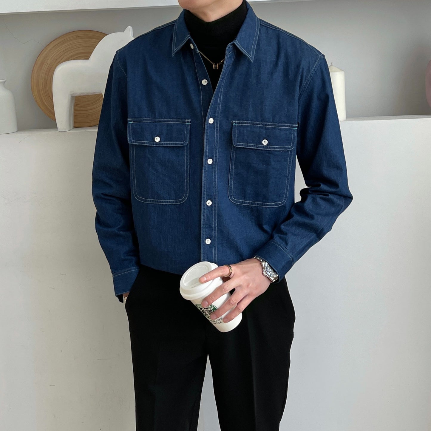 Men's Retro Denim Long Sleeve Shirt