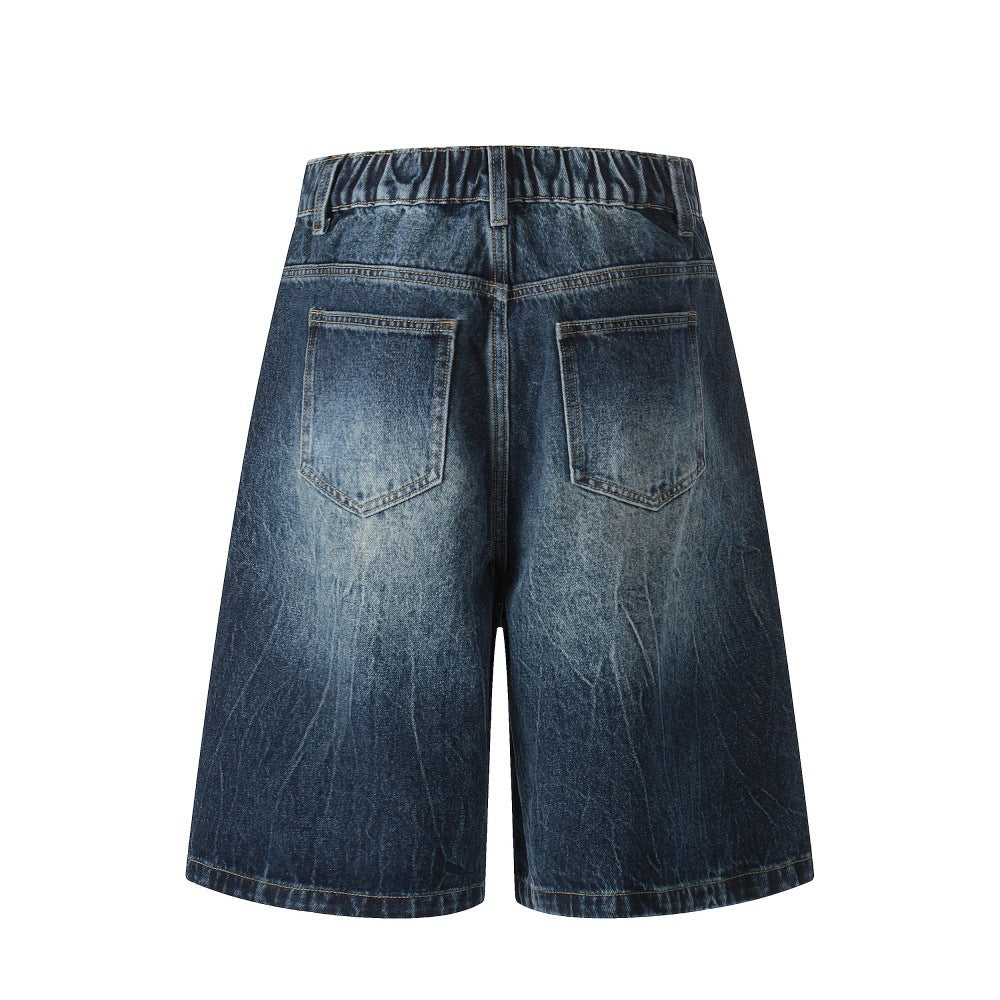 Used Washed Denim Shorts for Men — Loose Fit Mid-Length (Black, Blue)