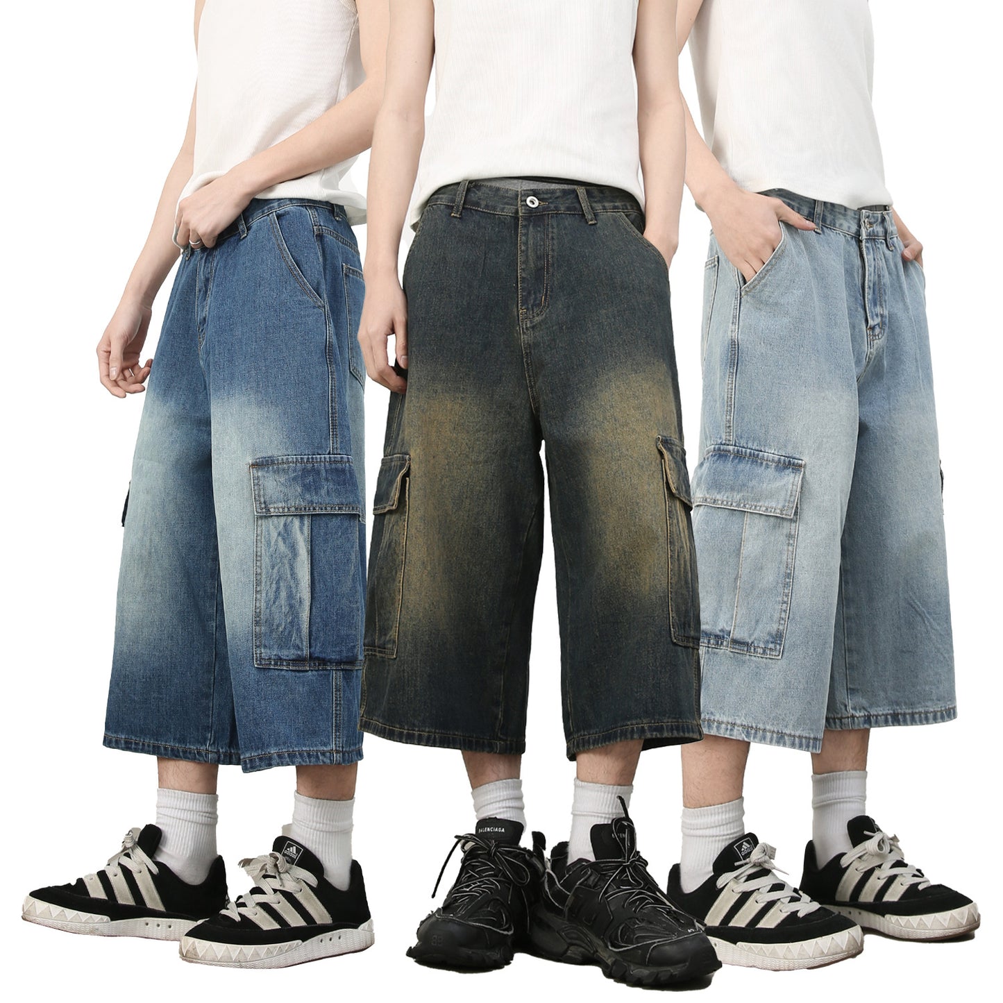 Multi-Pocket Skateboard Hip-Hop Denim Shorts for Men