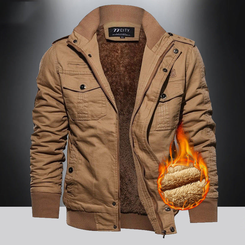 Men's Stand Collar Cotton Wash Plush Thickened Coat Large Casual Jacket