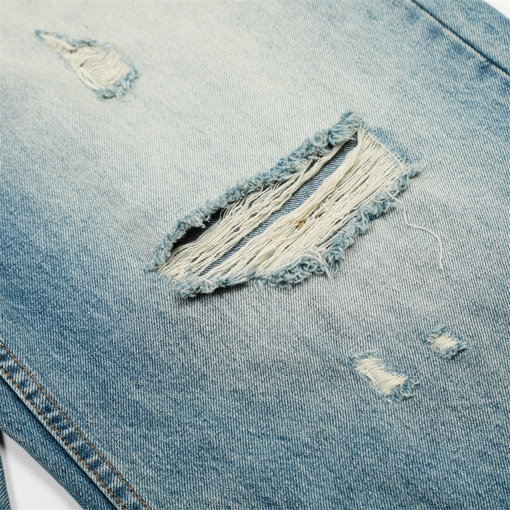 Men's Ripped Wide-Leg Denim Trousers – Loose Fit