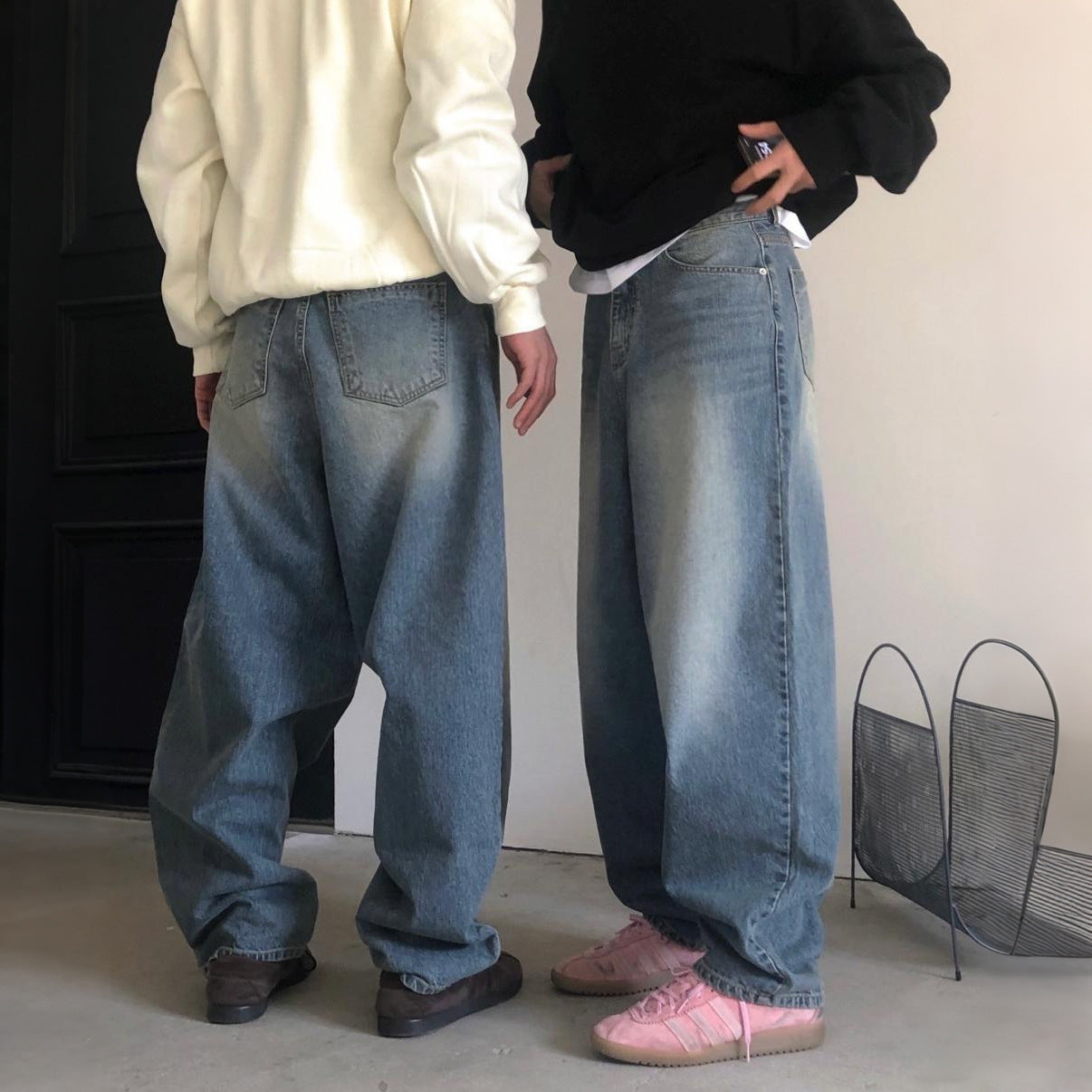 Retro Washed Straight Leg Wide Leg Pants for Men