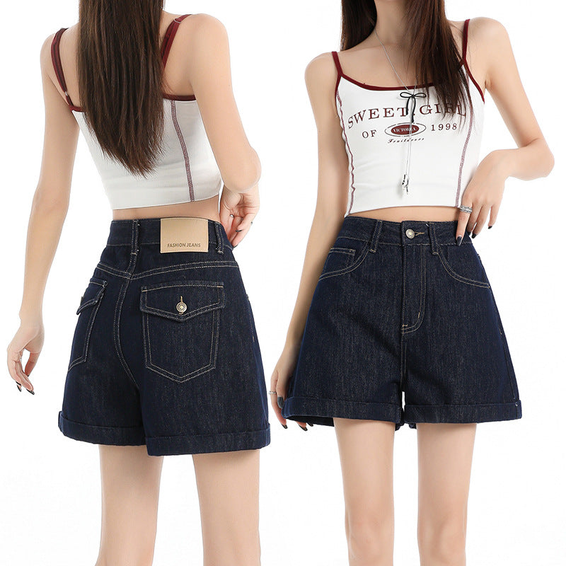 Denim Blue High-Waisted Jeans Shorts for Women - Summer Casual Loose A-Line Hot Pants