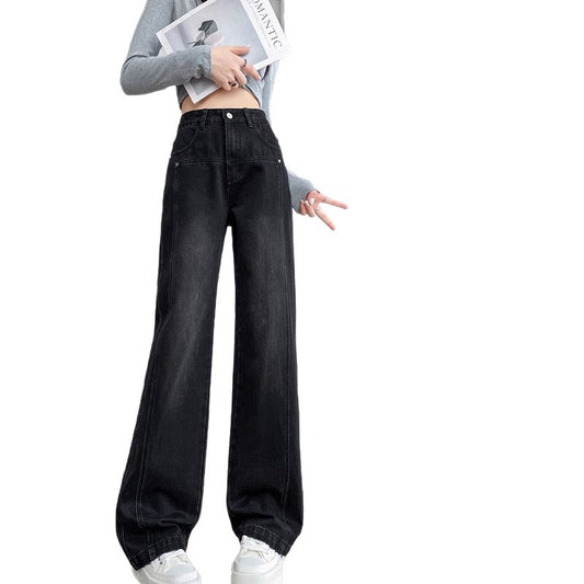 Women's High Waist Wide Leg Denim Jeans - Straight Leg, Floor Length