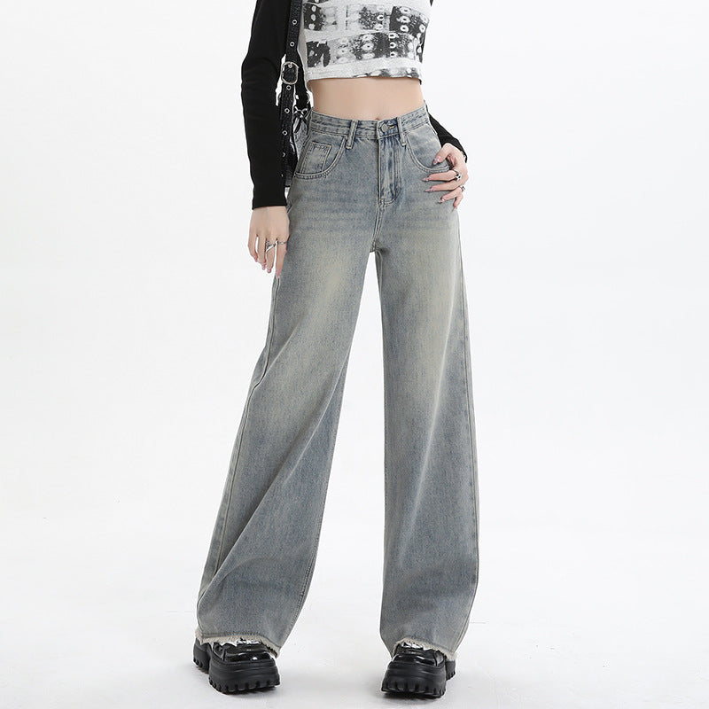 Wide Leg Jeans for Women - High Waist Loose Slimming Frayed Hem Pants