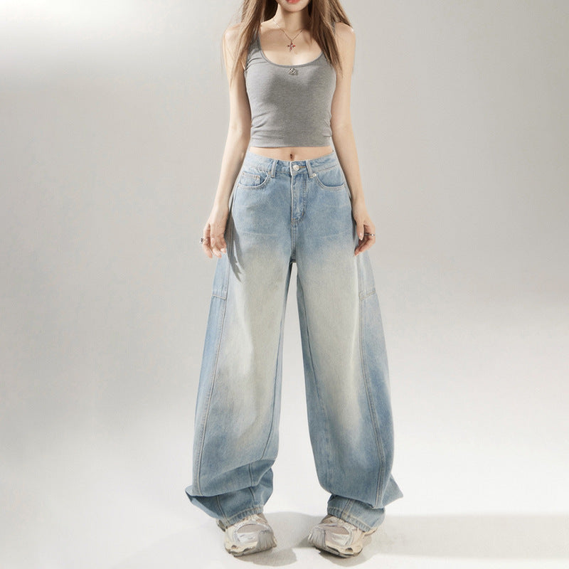 Distressed Light Blue Skinny Jeans with High Street Patchwork Design