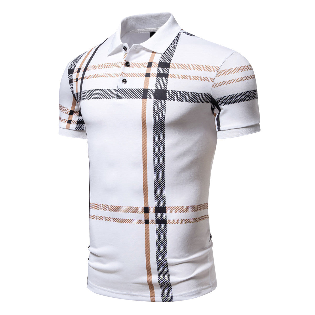 Geometric Pattern Printed Polo Shirt with Large Size Short Sleeves for Men