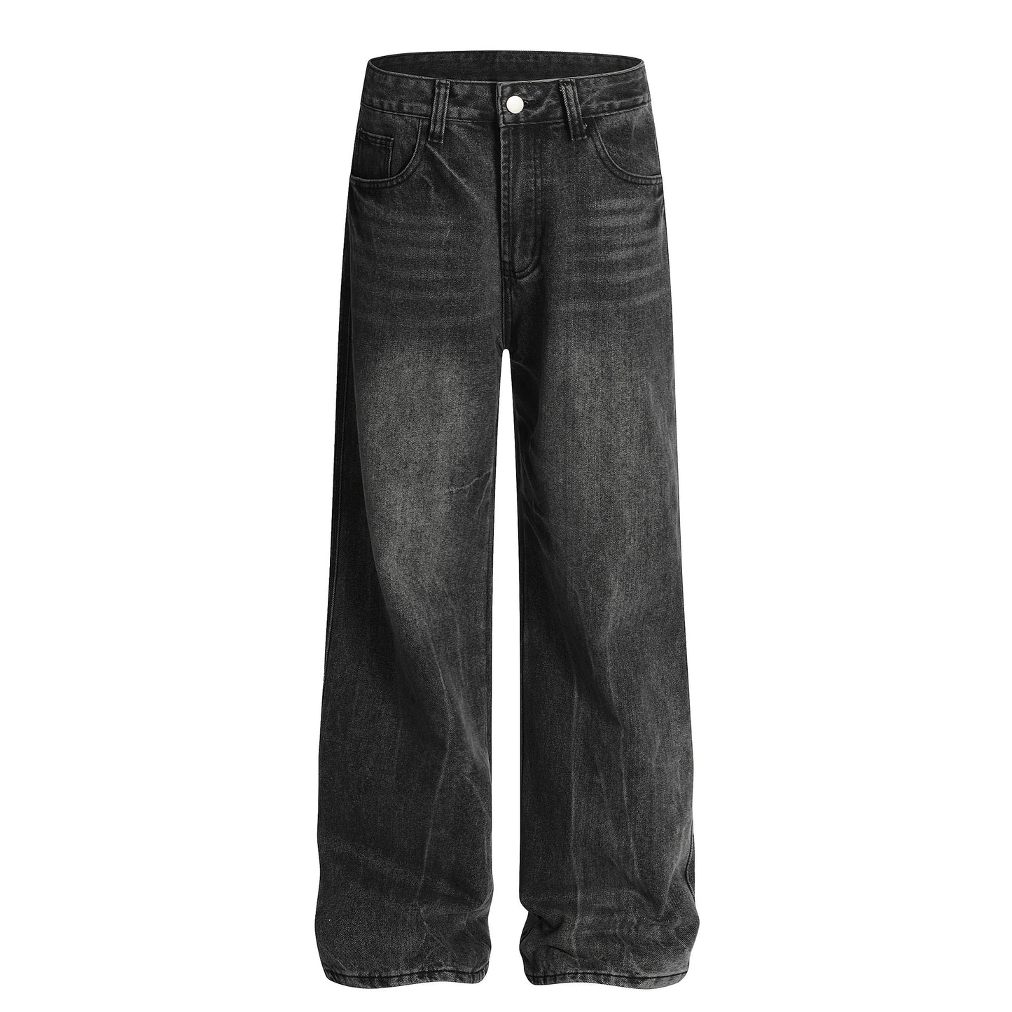 Simple Washed Denim Long Pants - Retro Loose Fit