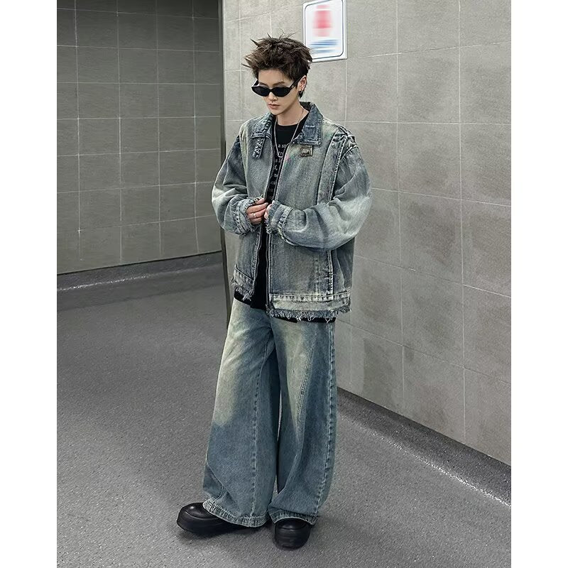 Washed Gradient Denim Deconstructive Jacket