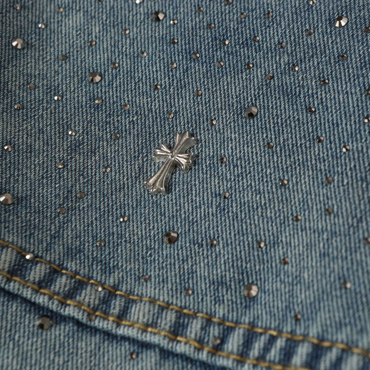 Simple Studs and Rhinestone Washed Denim Jacket