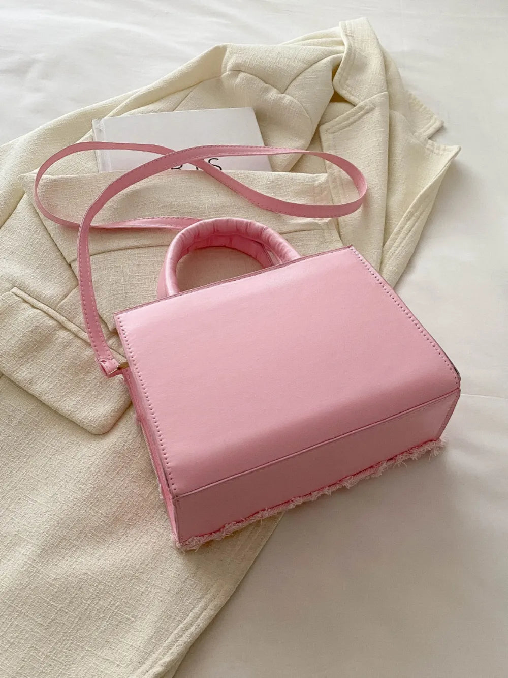 Quality Raw Hem Denim and PU Leather Handbag