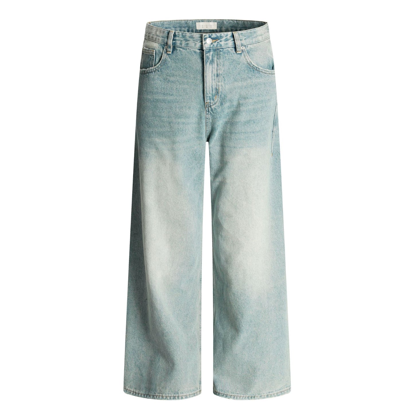 Blue Straight Jeans for Men and Women - Water-Washed Slimming Casual Pants