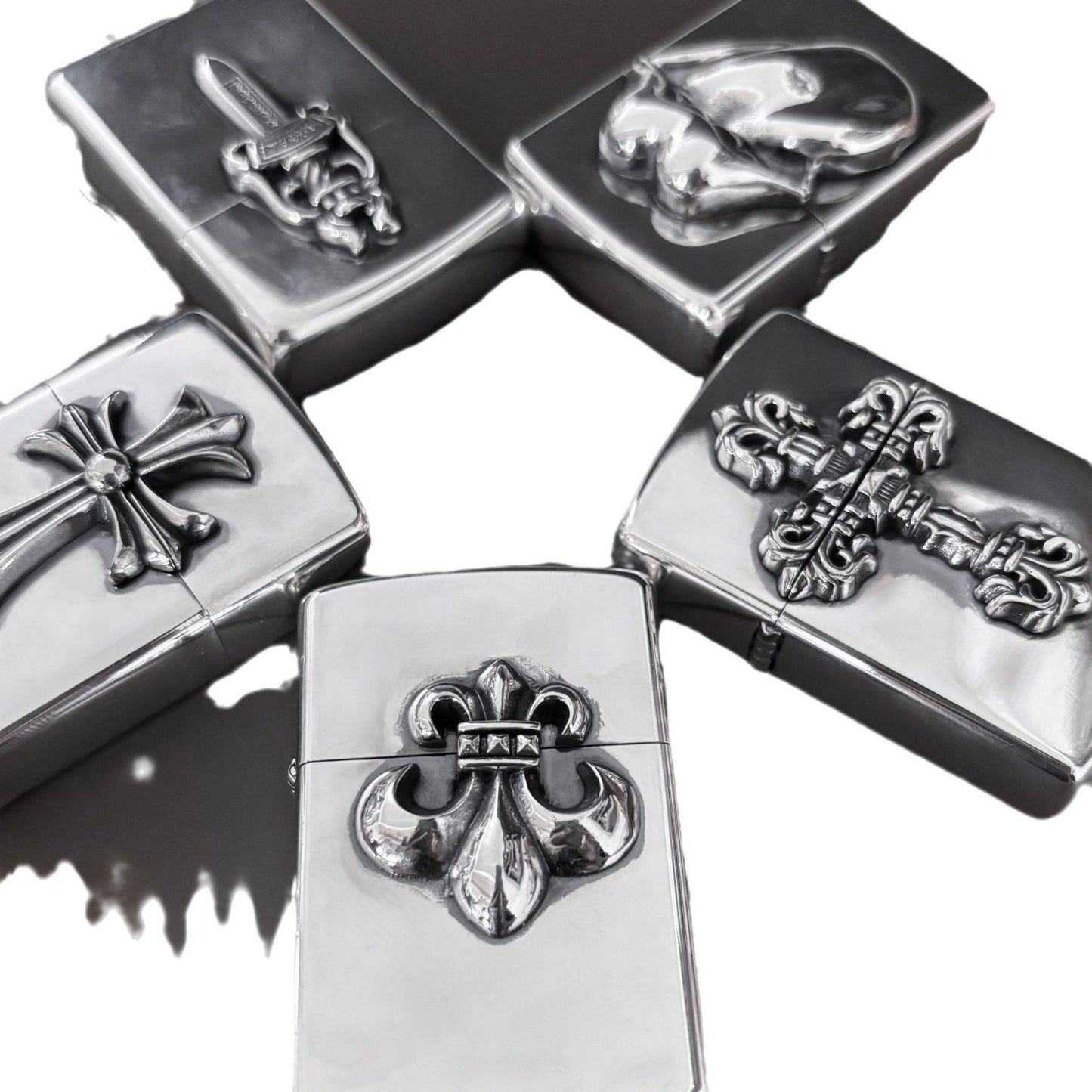 Retro Lighter — Silver Cross / Flame Cross / Sword / Tongue / Anchor Designs
