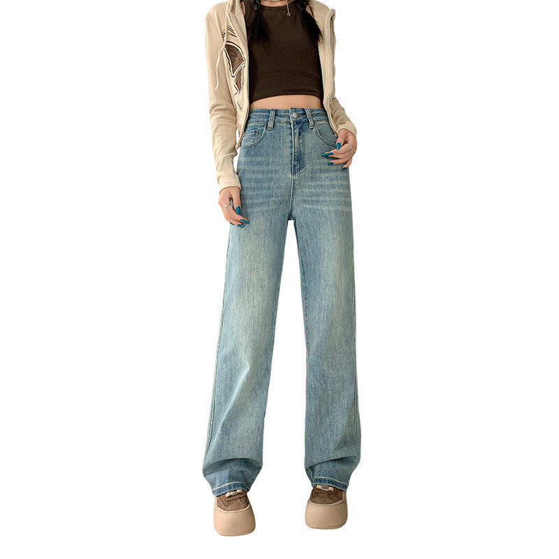 Women's Loose Comfortable Straight Wide-Leg Trousers Soft Denim Pants