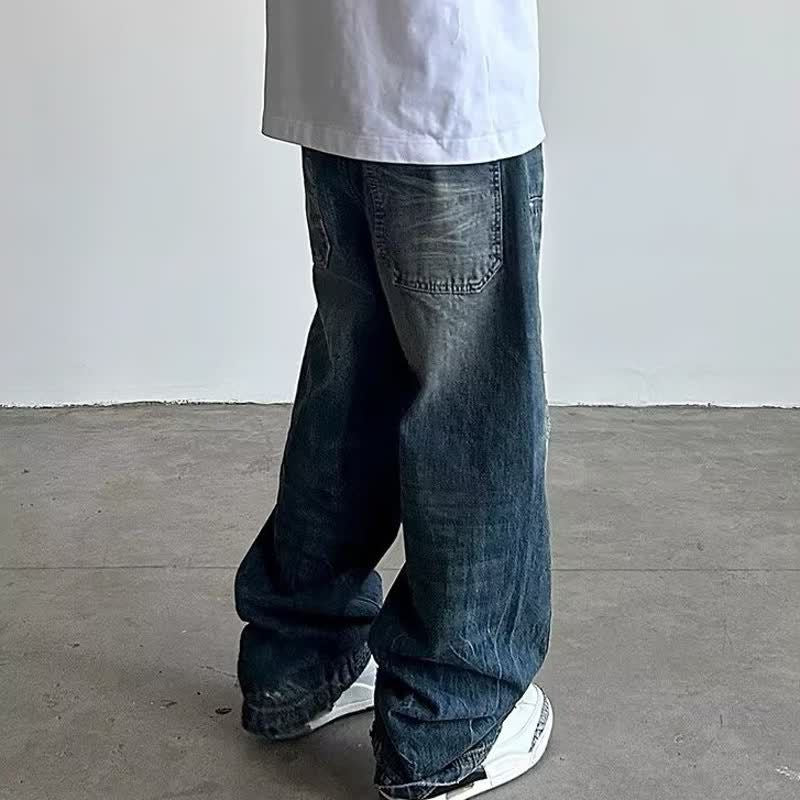 Street Retro Tailored Distressed Carpenter Denim Pants - Unisex Loose Fit